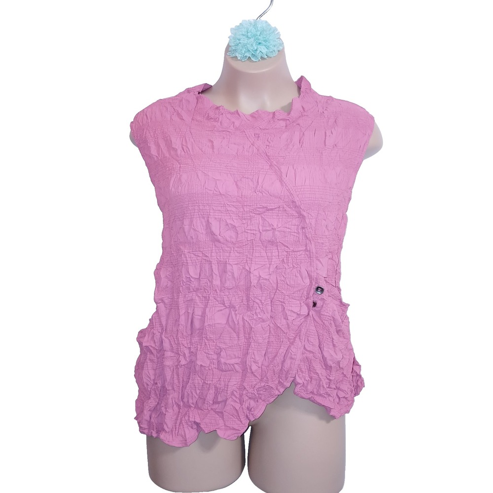 Chalet Et Ceci Crinkle Jersey Top Women 3X Pink Asymmetric Art To Wear Pockets